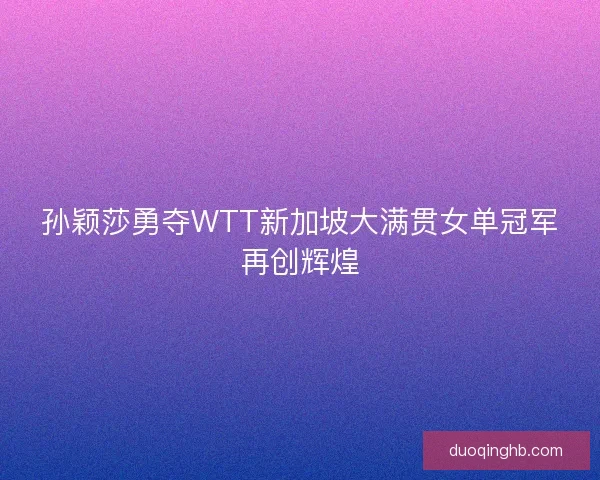 孙颖莎勇夺WTT新加坡大满贯女单冠军再创辉煌